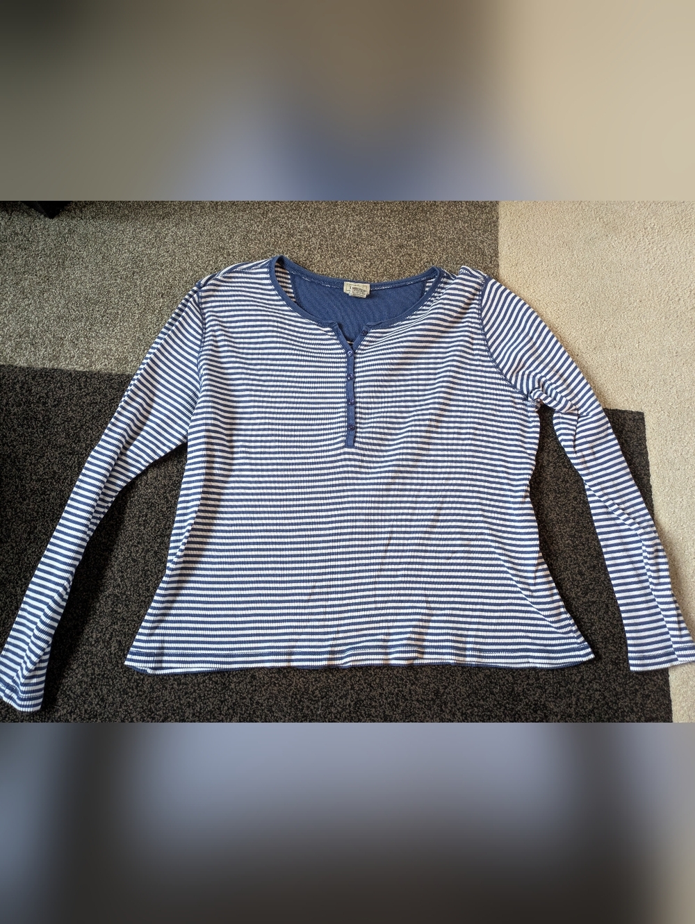 Striped Henley Long Sleeve Cotton Button Up Top